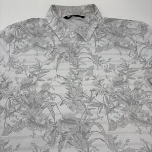 Travis Mathew Mens Medium White Gray Floral Pattern Short Sleeve Golf Polo Shirt